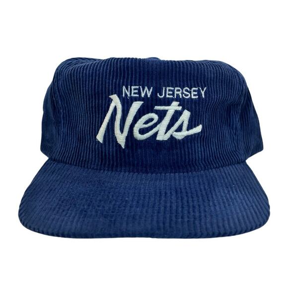 Vintage 90s New Jersey Nets Script Snapback Hat Cord Sports Specialties Rare